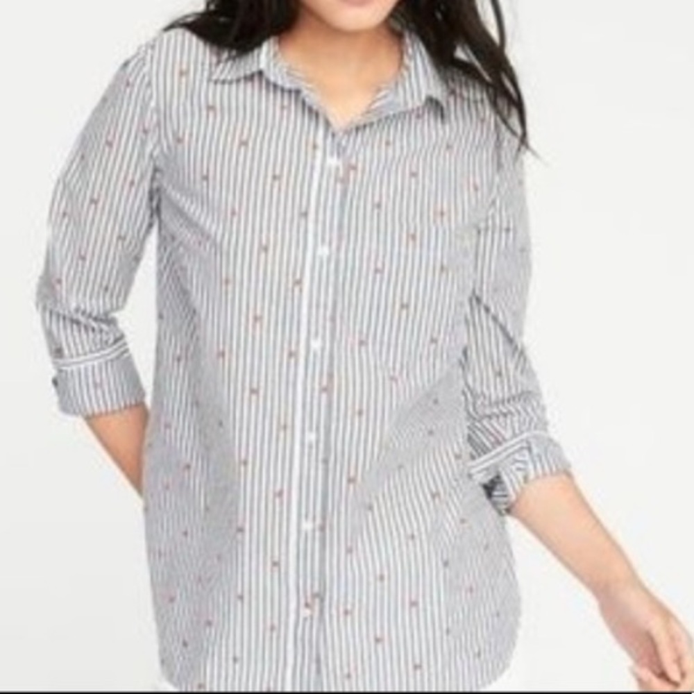 Old Navy heart print striped button down shirt size Medium